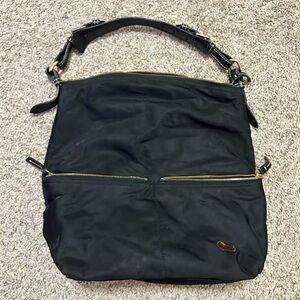 DOONEY & BOURKE Black Leather Nylon Shoulder Bag Brown Dooney Duck Travel Pocket